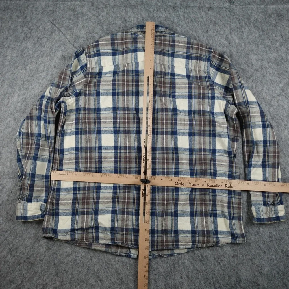 LL Bean Top Womens Large Blue Scotch Plaid Flannel Cotton‎ Long Sleeve Button